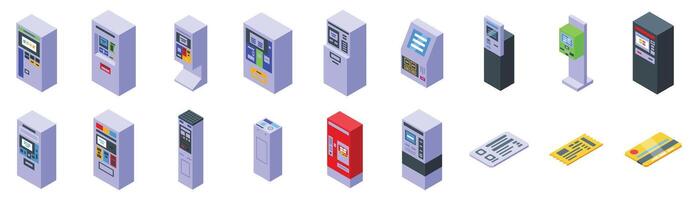 Subway ticket machine icons set. Payment terminals providing convenient and accessible financial transactions vector