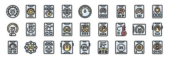 Temperature control icons showing various interfaces for regulating and monitoring heat levels vector