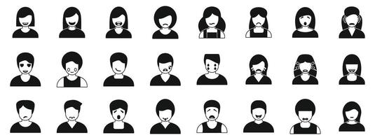 Mood swings icons set. People showing different facial expressions and emotions icons set vector