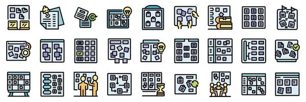 Agile project management and scrum task board icons showing business teamwork, planning, and organization vector