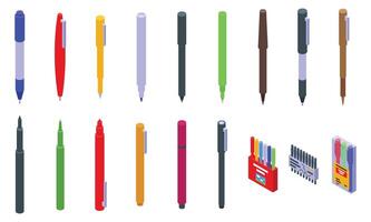 Felt tip pen icons set. Colorful pens and markers collection offering versatile writing and drawing tools vector