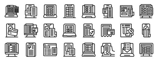 Internet invoicing icons set. Online survey, exam, questionnaire, checklist, quiz and test icons set vector