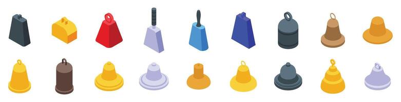 Cowbell icons set. Cowbells icons set showing different styles and colors of cowbells vector