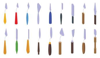 Palette knife icons set. Palette knives set for painting and mixing colors isometric view vector