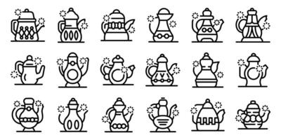 Old arabic teapot icons set. Teapots icons set. Outline set of teapots icons for web design isolated on white background vector