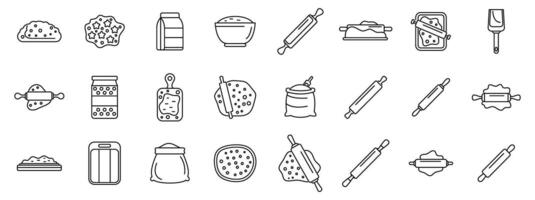 Rolling dough wooden pin icons set. Dough rolling icons set. Outline set of dough rolling icons for web design isolated on white background vector