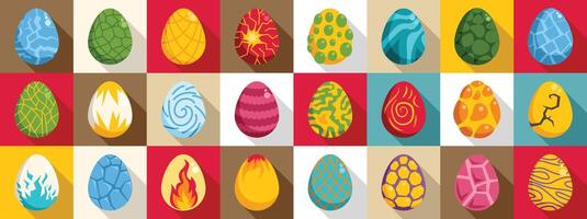 Dragon egg icons set. Colorful dragon eggs representing variety and fantasy creatures vector