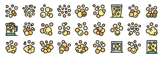 Effervescent bubbles rising in carbonated drinks and beer mugs, refreshing fizzy icons collection vector