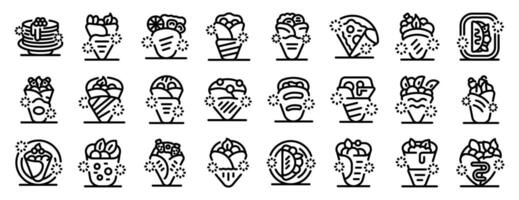 Sweet crepe icons set. Shawarma, burrito and doner kebab icons showing various wraps with meat and vegetables vector