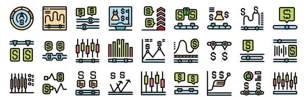 Icons depicting automated financial systems, algorithmic trading, and automated money management vector