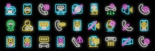 Neon icons representing phone calls, calls, and communication issues vector