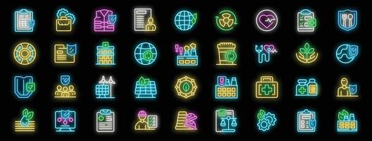 Neon icons representing various aspects of esg environmental, social, and governance vector
