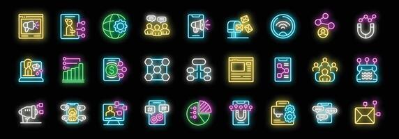 Neon icons representing digital marketing strategies for online business growth vector