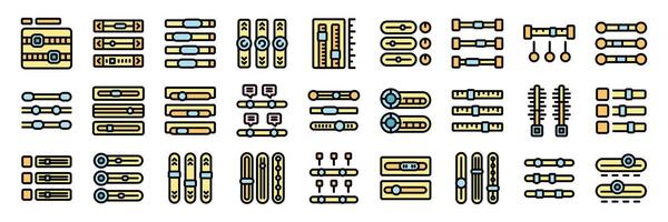Set of equalizer sliders controlling sound parameters and frequency adjustments vector