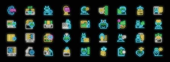 Robotic process automation icons representing software and bots working and automating tasks vector