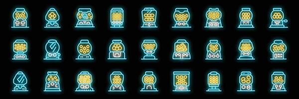 Gumball machine icons showing chewing gum vending machines with neon light effect vector
