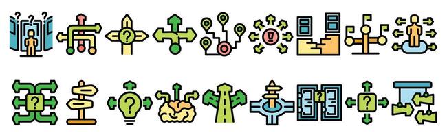 Decision making, career path, choosing, opportunities, directions, strategy planning, solution finding and problem solving icons vector