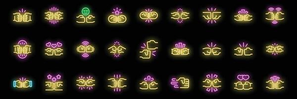 Neon fist bump icons representing teamwork, cooperation, and partnership vector