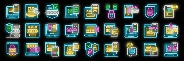 Neon icons representing login, password, and secure access vector