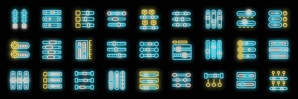 Sound control panel adjusting knobs and sliders with neon effect on black background vector