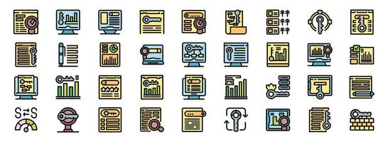 Keyword research tools and seo optimization icons showing search engine optimization and digital marketing strategies vector