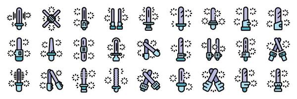 Ultraviolet lamp emitting ultraviolet rays for disinfection and sterilization, bactericidal quartz lamp icons set vector