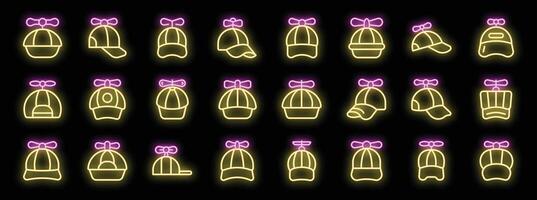 Neon propeller caps icons glowing on dark background vector