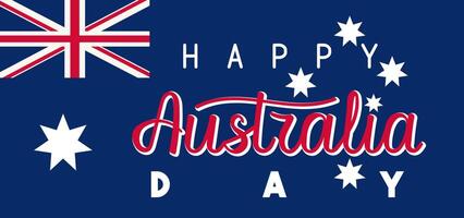 Happy Australia Day banner with hand drawn calligraphy lettering. Words on the background of the flag. vector