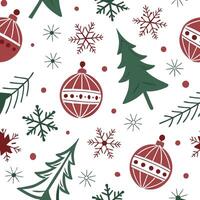 Festive Christmas Pattern with Hand-Drawn Ornaments, Trees, and Snowflakes vector