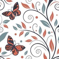 Ornate Butterfly and Floral Seamless Pattern Design vector