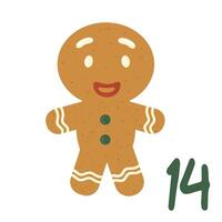 Advent-Christmas calendar, gingerbread man. A greeting card for printing. Illustration. vector