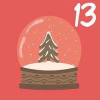Advent-Christmas calendar, snow globe. A greeting card for printing. Illustration. vector