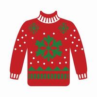 Red christmas sweater with a green and white polka dot pattern. vector