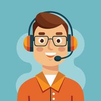 Flat cartoon-style illustration of a customer service representative. vector