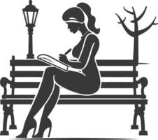 Silhouette of a woman sitting on a bench with a book vector