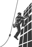 A man climbing up a building with a rope vector