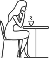 Woman sitting at a table with a cup of coffee vector