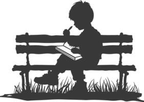 Silhouette of a boy sitting on a bench with a book vector