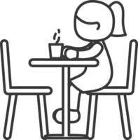 A woman sitting at a table with a cup of coffee vector