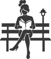 Silhouette of a woman reading a book on a bench vector