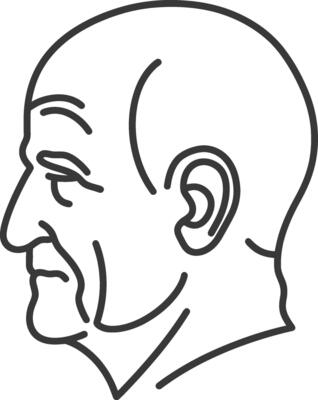 An outline drawing of a man's head
