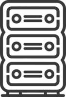 A black and white illustration of a server rack vector