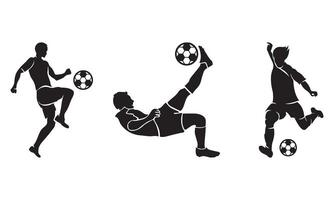 Football Soccer Players Silhouettes icon Set, Various Kick Action . vector
