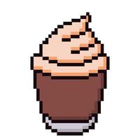 Pixel art dessert cup illustration with whipped topping in retro digital style. Vintage game assets 8-bit sprite. 80s-90s, digital vintage game style. vector