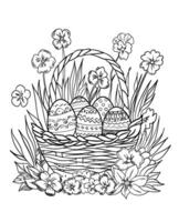 Easter basket with eggs and flowers, colouring book vector