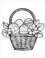 Colouring page Easter basket with eggs and flowers vector