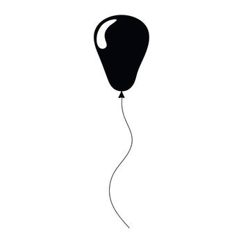 Black balloon floating above with a thin string in a minimalist style vector