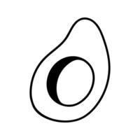 Linear half of avocado without seed. Hand drawn doodle fruit illustration. vector