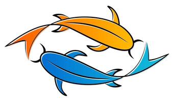 Symbol with gold and blue fish. vector