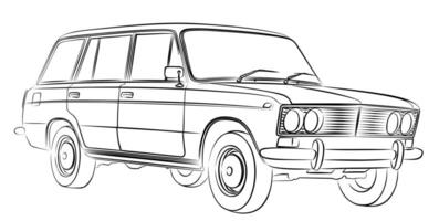 The sketch of a old passenger car. vector